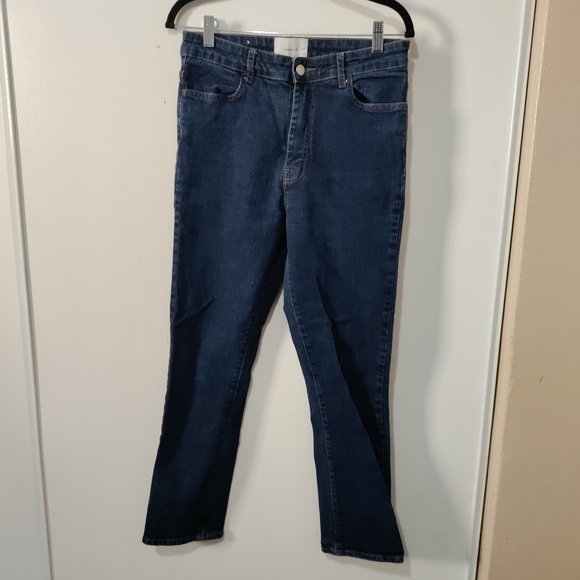 Barbara Casasola Dark Wash Blue Denim Straight Leg Boot Cut Jeans High Rise - Picture 1 of 12